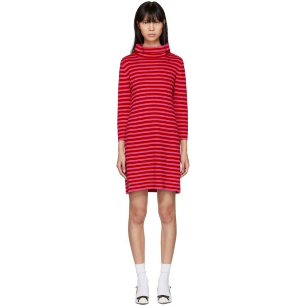 Marc Jacobs Red and Pink Striped Long Sleeve Dress XS